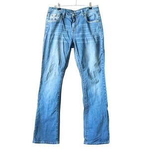 Grace in LA Women Medium Wash Bejeweled Cross Bootcut Jeans Blue Size 31 Y2K 90s